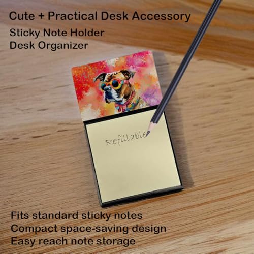 Caroline's Treasures Boxer Hippie Dawg Sticky Note Holder Refillable Dispenser Self-Sticky Note Pads, Memo Pads Blank Desk Accessories