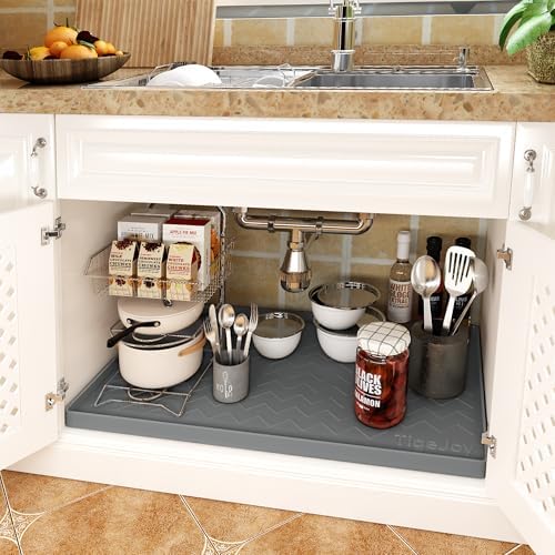 TigeJoy Under Sink Mats for Kitchen Waterproof 25" x 22", Cabinet Liner