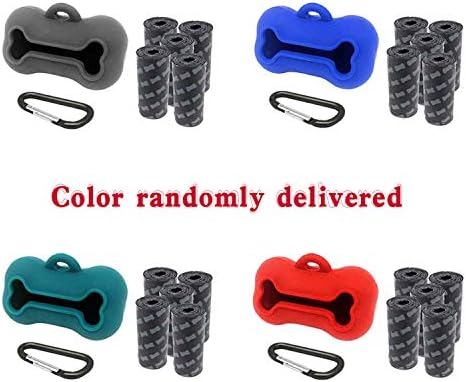 5 Rolls Portable Silicone Bone Shape Dog Poop Bags with Dispenser - Plastic Dog Pooper Scoopers & Bags for Outdoor Leash Travel