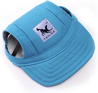 Leconpet Baseball Caps Hats with Neck Strap Adjustable Comfortable Ear Holes for Small Medium and Large Dogs in Outdoor Sun Protection (M, Blue)