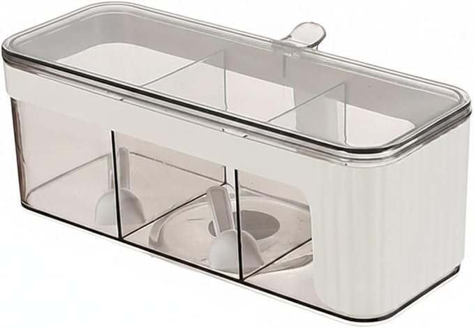Fits Kitchen Countertops: 4-Section Spice Organizer, Durable PET Plastic Seasoning Caddy for Salt, Pepper, and Dry Herbs, Compact 13-Inch Storage Box