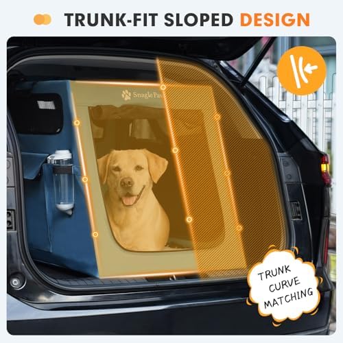 Snagle Paw Portable Dog Crate for Car Travel, Collapsible Large Dog Travel Crate with Metal Frame & 3-Door Mesh Windows, Secures in Trunk/Backseat, Soft-Sided Kennel Carrier for Medium Large Dogs-XL
