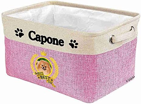 Custom Name Collapsible Dog Toy Storage Basket Bin World's Best Dog Puppy Spitz Dog Foldable Pet Toy Box Closet Shelf Baskets Organizer for Bedroom Home Dog Cat with Handles Pink