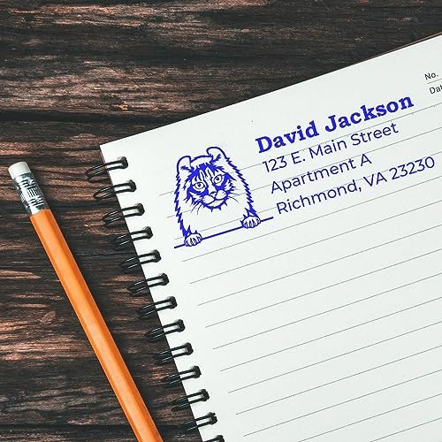 Peeking American Curl Cat Self-Inking Address Stamp - Custom Rubber Stamp | Customized Mailing Stamp for Veterinary Offices. Cat Address Stamp for American Curl Cat Owners. 4 lines. 4 case colors.
