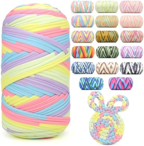 400g Tshirt Yarn for Crochet,Pastel Rainbow T Shirt Soft Elastic Fabric Chunky Thick T-Shirt Crochet Yarn for Crocheting Knitting Beginner Hand Knitting for Bag/DIY Craft/Home Decor-Pastel Rainbow