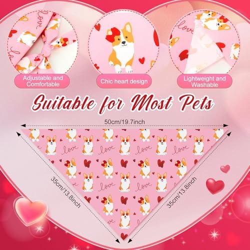 Abbylike 50 Pcs Valentines Day Dog Bandanas Bulk Red and Pink Bandanas for Dogs Triangle Kerchief Bibs Scarf for Pet Romantic Costume Photo Props Accessories Pet Shops Groomers (19.7 x 13.8 x 13.8)