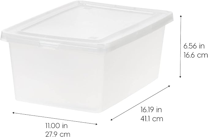 IRIS USA 12-Pack 15 Qt Storage Bins with Lids, Clear, Stackable | Ideal for shoes, crafts, office supplies and pantry items, nestable design, transparent design makes contents easy to find