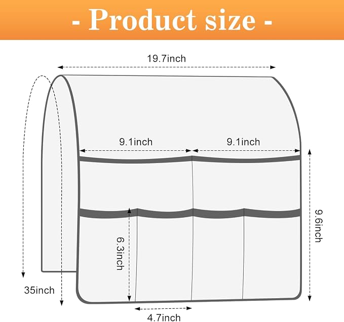 Sofa Armrest Organizer Arm Chair Caddy for Recliner, Remote Control Holder for Recliner, Non-Slip Armchair Caddy with 6 Pockets Storage for Magazine, Tablet, Phone, Light Grey
