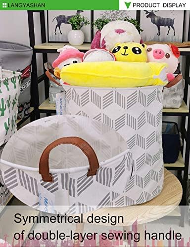 Round Laundry Basket Collapsible Storage Hamper Organizer Gery Wave | Waterproof Canvas Foldable Baskets with sturdy Handles Multi-scene Organizer for Home Play Bedroom Gift Bin