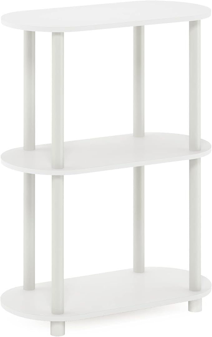 Furinno Turn-N-Tube No Tools 3-Tier Modern Oval Side Display Rack, White/Virgin White | Rounded Edges, Book Shelf, Open Frame Storage Shelves, Round Tubes, for Organization and Storage, Living Room, Home Office