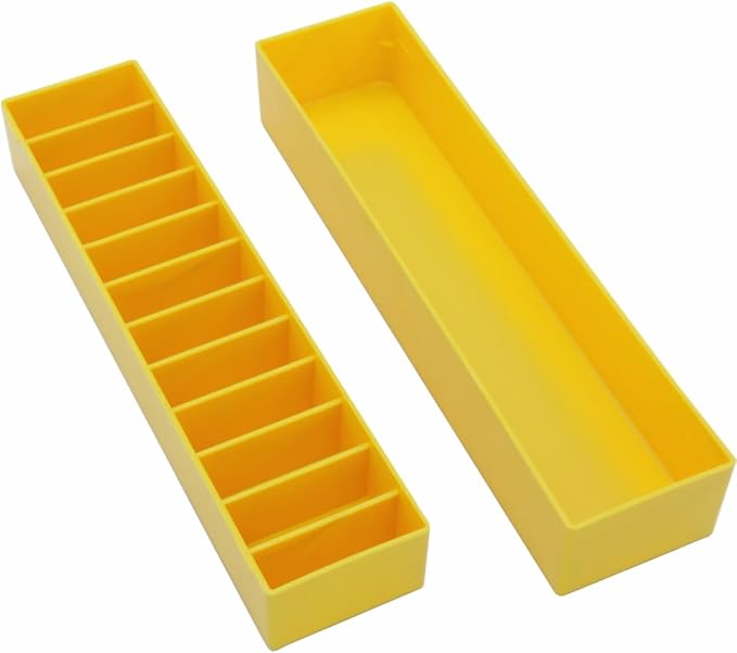 Laube Mini Blade Case Organizer For Clipper Blades - Professional 12 Slot Clipper Blade Caddy (9.25" x 2.25" x 2.25") - Detachable Snap On Lid - Made In The USA - Yellow - 3 Pack
