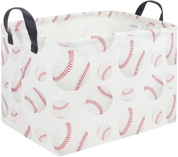 FXOLCSHE Easter baseball basket,Kids Storage Basket,Boys baseball hamper,Waterproof foldable laundry basket,baby Room Decor(Baseballs)