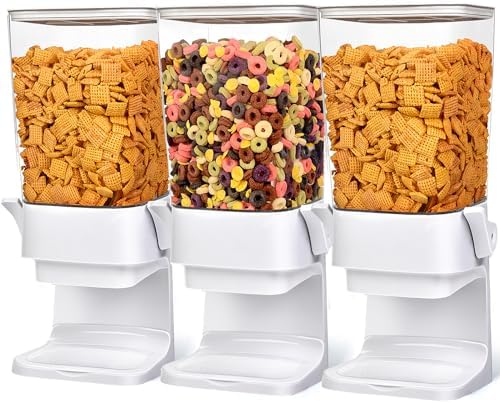 Cereal Dispenser Countertop 3pcs,5.5L Cereal Containers Storage Dispenser for Pantry,Dry Food Storage Rice Containers,Candy Dispenser,Snack Organizer Machine for Grains, Nuts,Oatmeal, Pet Food White