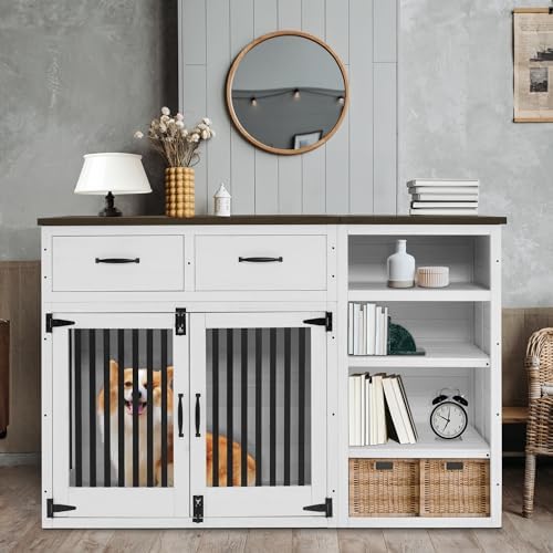 Lovupet Solid Wood Dog Crate Furniture, Medium Dog Cage with Adjustable Shelf and Storage Cabinet, 1775