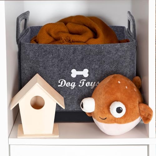 Healifty Felt Pet Storage Basket with Two Side Handles, Sturdy and Stylish Organizer for Dog and Food, for Home Use, Foldable Felt Fabric Storage Bin