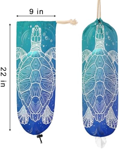 Pardick Summer Plastic Bag Holder Ocean Theme Sea Turtle Wall Mount Grocery Bag Holder Washable Plastic Bag Dispenser Garbage Bag Organizer for Home Kitchen Decor, Gifts for Women Mom Family Friends