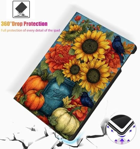for Microsoft Surface Pro X/Pro X Plus-13 2019/2020/2021/2024 Tablet Case,Auto Wake/Sleep,Adjustable Stand Protective Cover - Autumn Sunflower Peony
