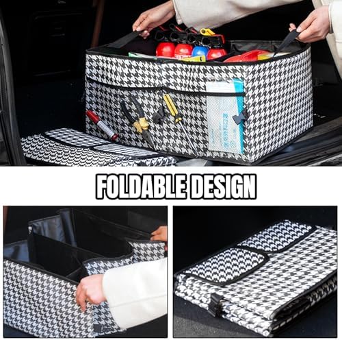 Hovom Car Trunk Organizer, Collapsible Trunk Storage Box for SUV, Multi-Compartment Car Organizers and Storage, Large Capacity Backseat Organizer for Most Cars SUVs Trucks Sedans (Checkerboard)