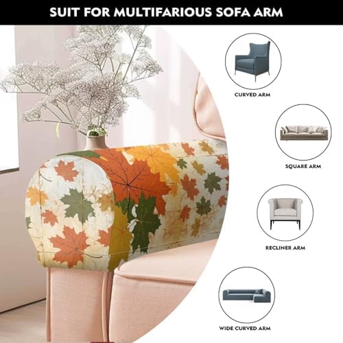 Couch Arm Covers for Sofa 2 Pack Fall Maple Leaf Couch Arm Covers Portable Furniture Covers Stretch Armrest Covers for Chairs/Sofas Fall Decoration
