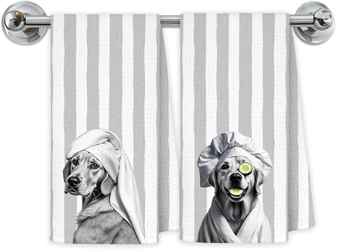 Funny Golden Retriever Bathroom Hand Towels, Gifts for Golden Retriever Lovers, Funny Dog Hand Towels for Bathroom Washroom Restroom, 16x24 Inch Set of 2