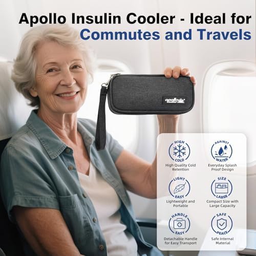 apollo walker Insulin Cooler Travel Case with Ice Packs and Insulation | TSA Approved Includes 2 x 90g ice packs for 9-hour cooling insulin pens & syringes for Diabetics to Carry (Black)