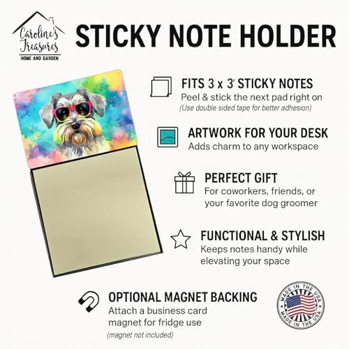 Caroline's Treasures Schnauzer Hippie Dawg Sticky Note Holder Refillable Dispenser Self-Sticky Note Pads, Memo Pads Blank Desk Accessories
