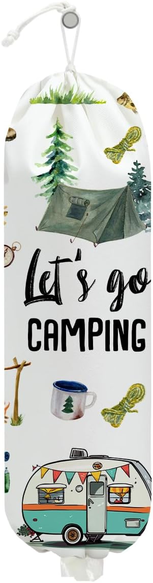 Camping Plastic Bag Holder, Wall Mount Trash Bag Holder, Tent Rv Bonfire Reusable Grocery Bags Organizer Storage Dispenser for Camp Kitchen Pantry, Camping Gifts for Women Men Camper