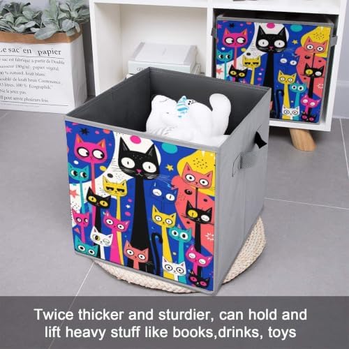 Cats Colorful Storage Bin with Handles, Oxford Fabric Foldable Storage Cube Organizer for Clothes, Towels, Bedroom, Living Room, Home Organization
