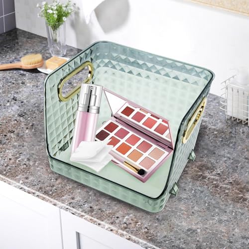 CHILDWEET Light Green Storage Box for Desktop and Powder Rooms, Portable Plastic Storage Case Made of Pet and Abs, Easy to Use with Fine Workmanship, for Organizing Small Items and Cosmetics