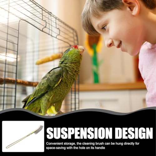 Ipetboom Bird Cage Cleaning Brush Long Handle Pet Cage Cleaning Accessory with Straight and Elbow Heads Hanging Storage Hole for Corners and Narrow Spaces