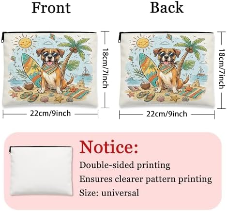 Cute Boxer Dog Makeup Bag, Coastal Beach Shells Cosmetic Travel Pouch for Women Girls, Portable Small Canvas Zipper Organizer, Pet Toiletry Bag 7x9 Inch