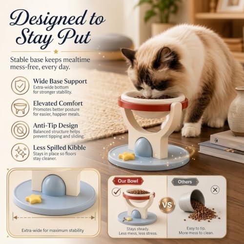 2-in-1 Wall Mounted & Elevated Cat Bowl, Floating Planet Bowl, Floating Wall-Mounted Pet Bowl, Foldable Pet Feeder Shelf, Adjustable Feeding Height, Removable Bowl for Dogs and Cats
