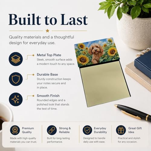 Caroline's Treasures Cockapoo in Sunflowers Watercolor Sticky Note Holder Refillable Dispenser Desk Accessory 3x3 Pad Gift