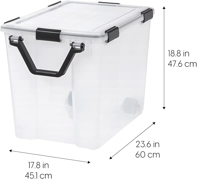 IRIS USA WeatherPro Storage Bins with Lids, 103 Qt, Gasket Seal, 2 Pack | Extra-large weather-tight storage for holiday décor, camping gear, totes, blankets, tools, and seasonal organization.