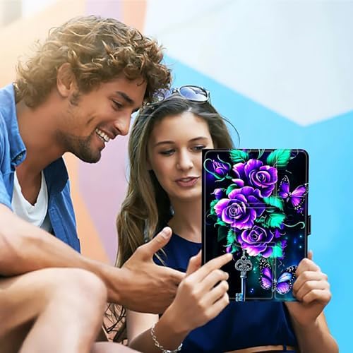 Universal Tablet Case for T-Mobile Revvl Tab 2 10.1" 2025/Revvl Tab 5G 10.36" 2023, 360 Degree Rotating Kickstand Protective Stand PU Leather Shell Cover for 9"-10.5", Purple Roses 02