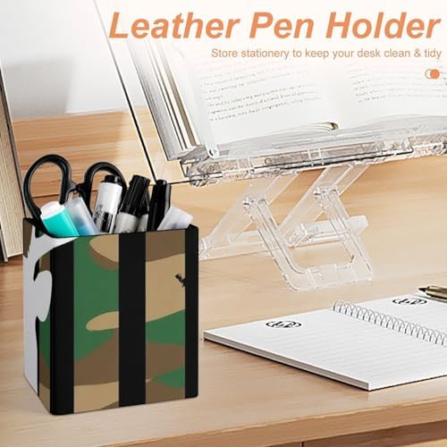 Office Pen Holder Desktop Stationery Organizer Makeup Brush Cup For Women Hunting Deer Camo Camouflage American Flag Black
