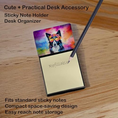 Caroline's Treasures Border Collie Hippie Dawg Sticky Note Holder Refillable Dispenser Self-Sticky Note Pads, Memo Pads Blank Desk Accessories