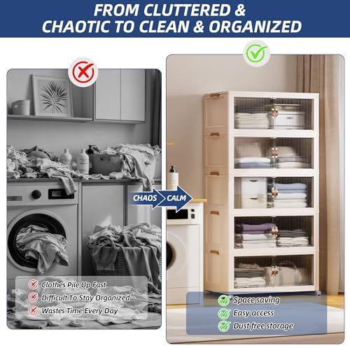 SAILUN 580Qt Stackable Storage Bins,Storage Cabinet a Lid,5Pack Blush White
