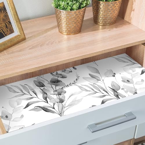 HAOKH0ME Floral Shelf Liner Self Adhesive Drawer Liner Grey Contact Paper | Peel and Stick Cabinets Cupboard Dresser Drawers Easy Liners for Bathroom Kitchen Table Waterproof Removable 17.3in x 6.5ft