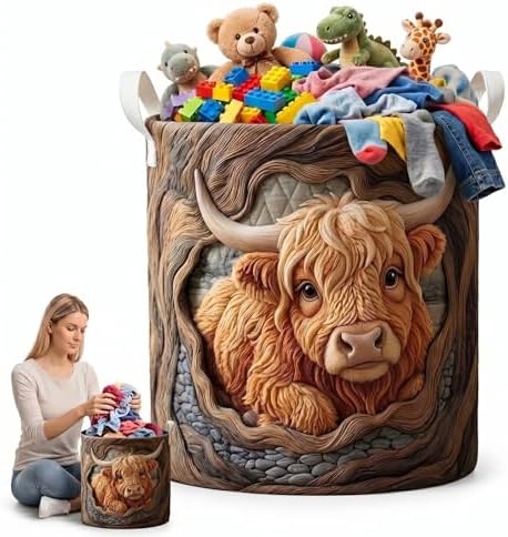 Quilted Laundry Basket with Handles, Boho Fabric Storage Basket, Large, Multi-functional Clothes Storage Bin(16" x 22")