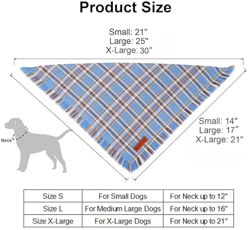 ADOGGYGO Dog Bandana Boy, Blue Plaid Cotton Scarf with Fringe, Small