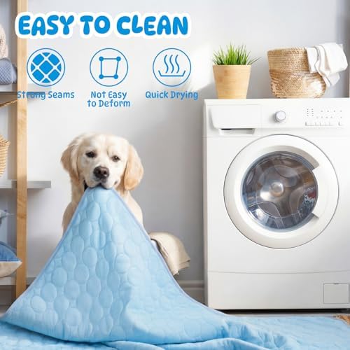 Chunful 39 x 59 Inches 4 Pcs Dogs Cooling Mat for Cats Pet, Summer Washable Dog Cooling Pad with Non-Slip Bottom & Storage Bags, Foldable Self-Cooling Blanket for Crate Sofa Floor Car