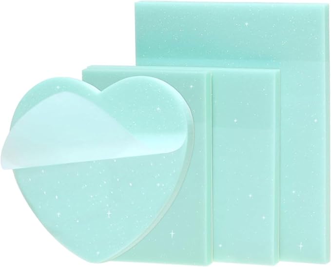 4pack Translucent Mixed Shape Glitter Sticky Notes for Annotating,Pastel Color Self-Stick Tabs Blank Index Sticker Funny Memo Pad Soft PET Page Flag for Organizer,Office,Valentines Day (Green)