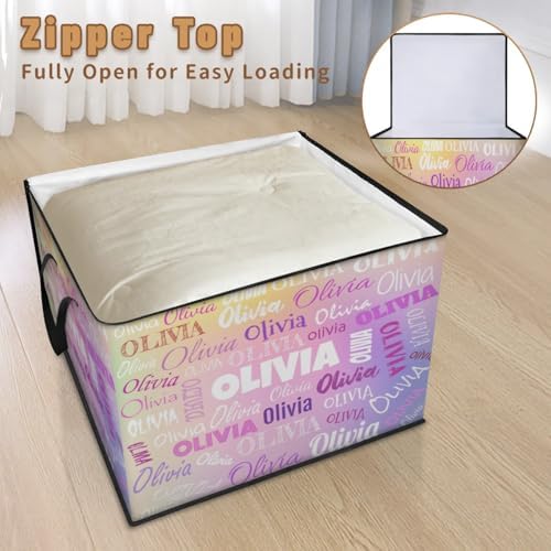 Custom Name Large Clothes Storage Organization with Lids, Bedding Clothes Towel Storage Bin Shelf Basket for Nursery, Gift Basket, Pet Basket, Gradient Pink Yellow Purple Galaxy Background