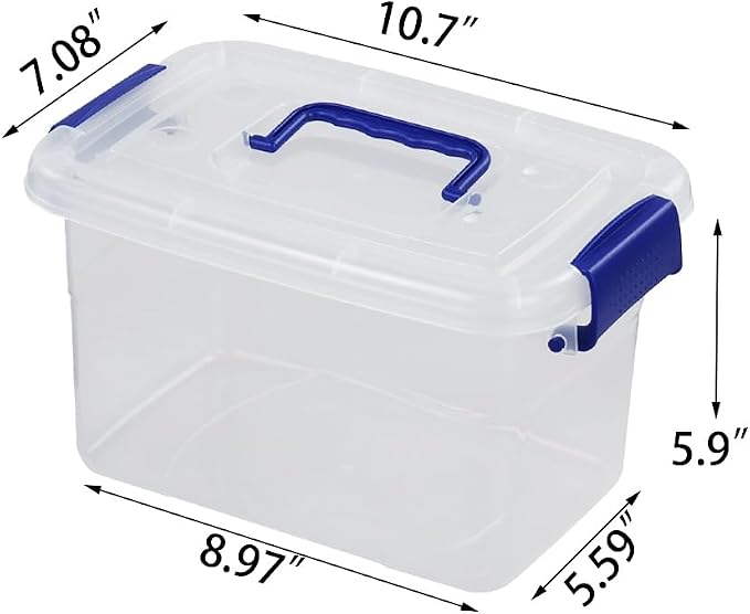 6-Pack Clear Storage Box 6 Quart, Plastic Storage Latch Bins | Stackable Organizer Totes with Handle, Ideal for Pantry, Closet, Craft, Toys, Office Storage