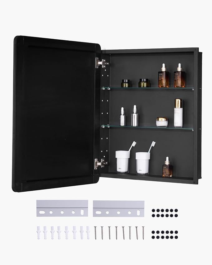 VEVOR Medicine Cabinet, 24 x 30 inch, Medicine Cabinet for Bathroom with Mirror, Aluminum Frame Bathroom Wall Cabinet, 2-Layer Adjustable Shelves, Recessed & Wall-Mounted Installation