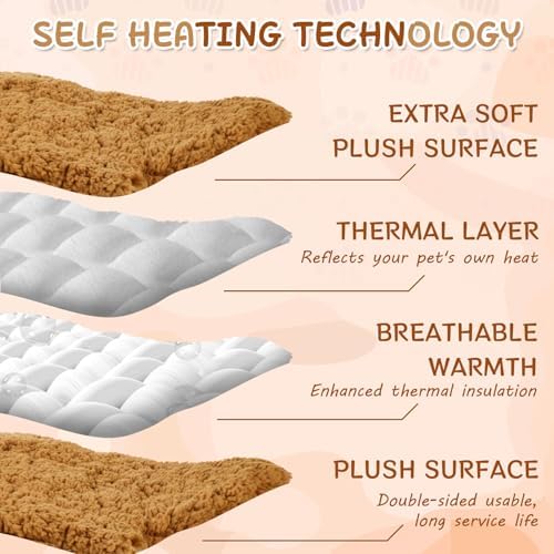 3 Pack Self Warming Pet Bed Leaf Shape Self Heating Cat Dog Mat Washable Thermal Sleeping Pad for Indoor Outdoor Hedgehog, Bunny, Sugar Glider, Rat, Chinchilla(Orange,Medium-18 x24)