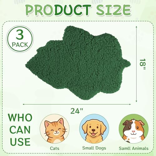 3 Pack Self Warming Pet Bed Leaf Shape Self Heating Cat Dog Mat Washable Thermal Sleeping Pad for Indoor Outdoor Hedgehog, Bunny, Sugar Glider, Rat, Chinchilla(Dark Green,Medium-18 x24)