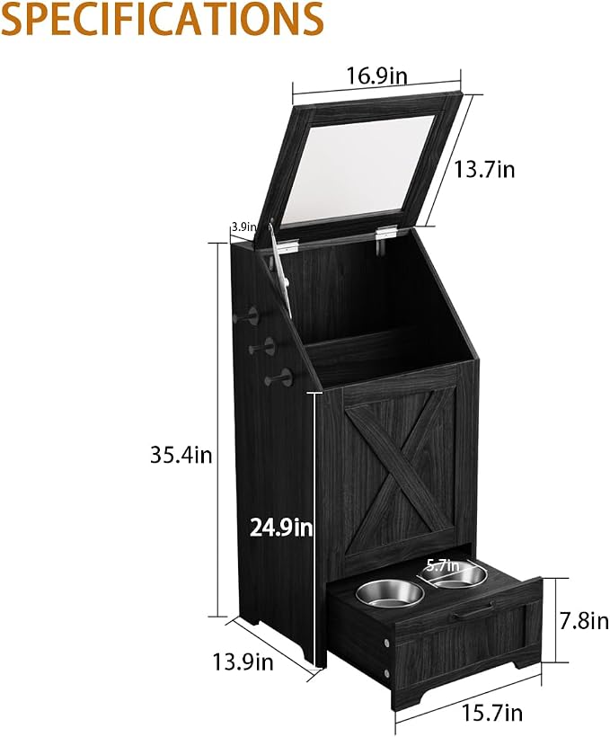 Dog Feeding Station with 2 Elevated Bowls, Dog Food Storage Cabinet with Pet Toy Organizer and Flip Top Pet Feeding Station,Hidden Pet Feeder Station