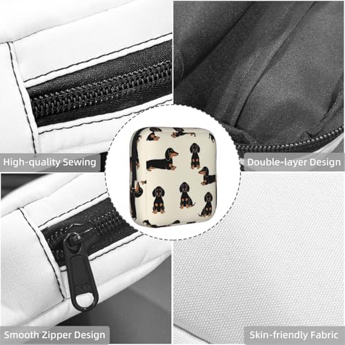 Feminine Product Organizer with Zipper, Polyester Sanitary Pad Bag Cartoon Dachshund Weiner Dog Pet Dogs, Portable Holder for Nursing Pad Panty Liners